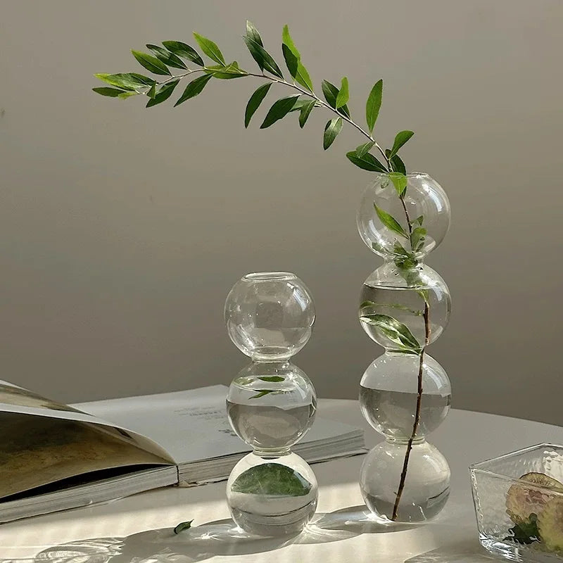 Vaso Decorativo de Vidro Transparente com Esferas
