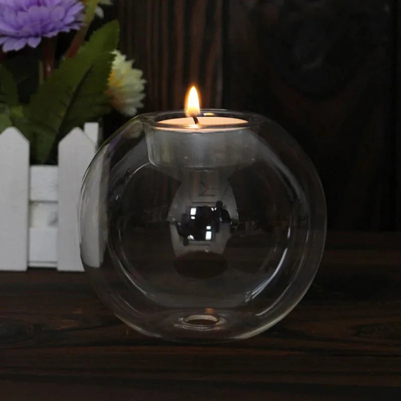 Porta-Vela Esférico de Vidro Transparente