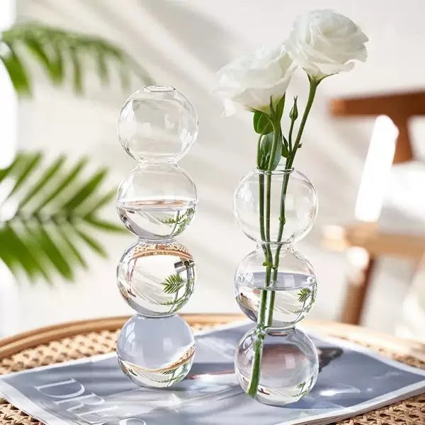 Vaso Decorativo de Vidro Transparente com Esferas