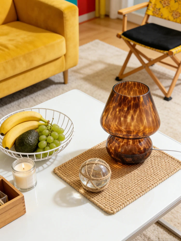 Abajur de Mesa Cogumelo em Vidro Âmbar Touch USB