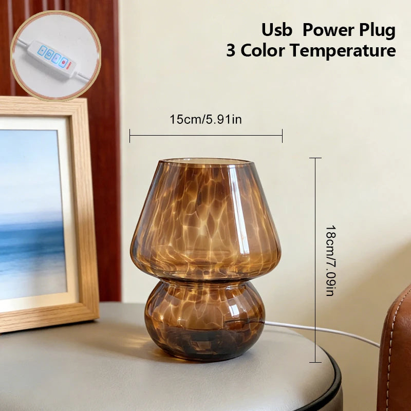 Abajur de Mesa Cogumelo em Vidro Âmbar Touch USB