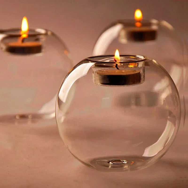Porta-Vela Esférico de Vidro Transparente
