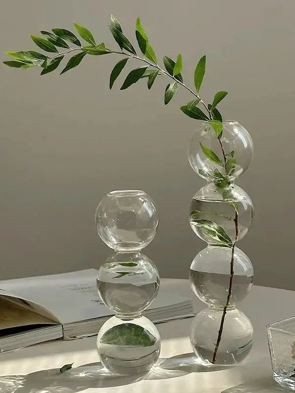Vaso Decorativo de Vidro Transparente com Esferas