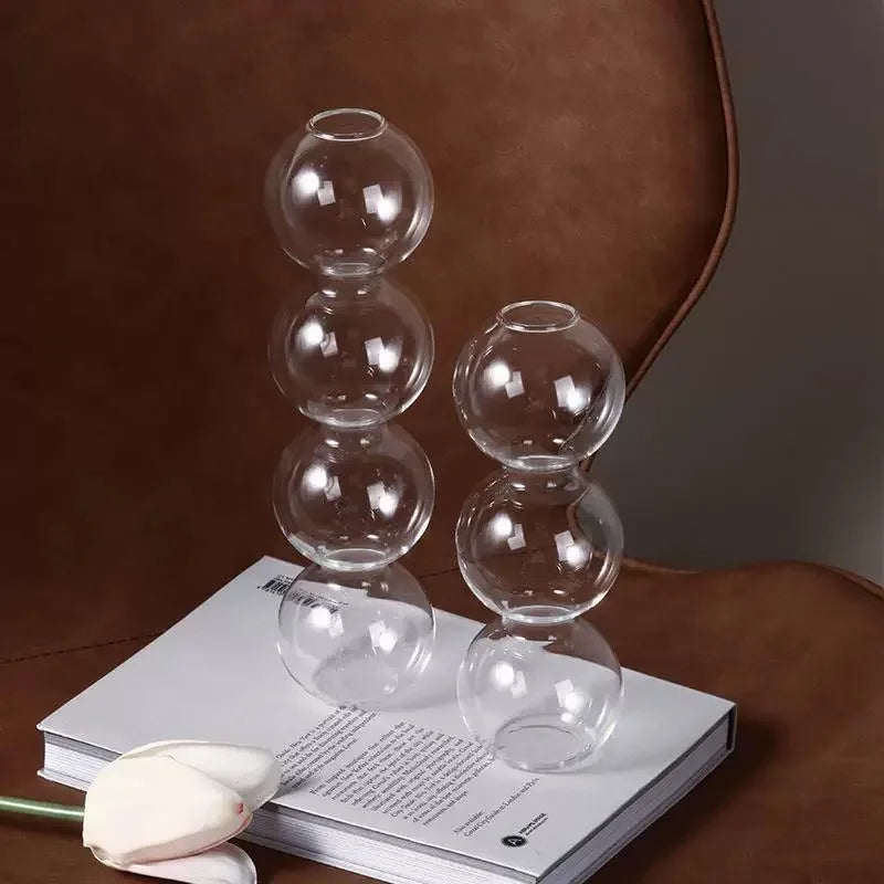 Vaso Decorativo de Vidro Transparente com Esferas